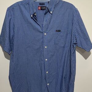 CHAPS Men's Blue Easy Care Gingham Short Sleeve Button Down Shirt Size XL